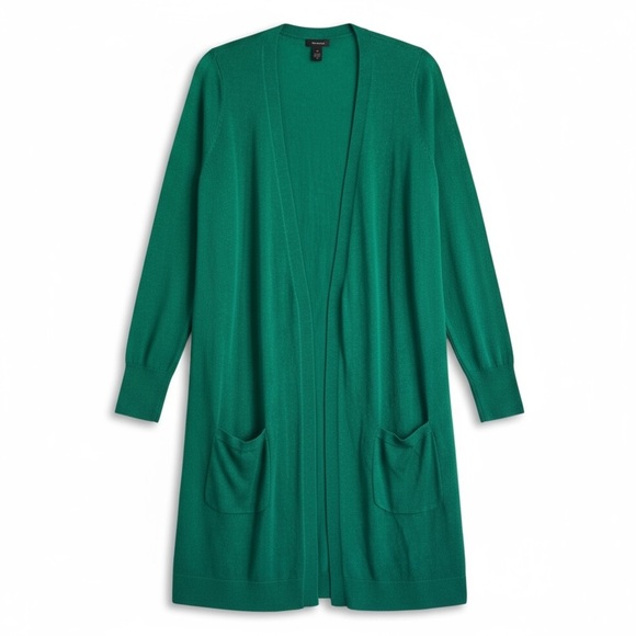 NWT Halogen Emerald Green Open Front Linen Blend Long Cardigan with Pockets M - Picture 1 of 6